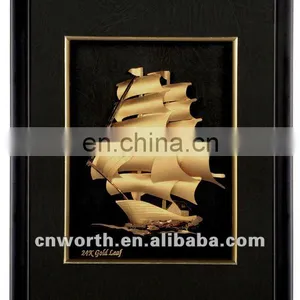 3D Decorations Gold Ship With Frame thumbnail-1