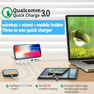 Portable 60w Wireless QC3.0 Type C Multi Usb Cell Phone Charger For Travel thumbnail-3