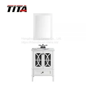 Elegant White Lacquer Solid Wood Bathroom Vanity Cabinet T9313-24W thumbnail-1
