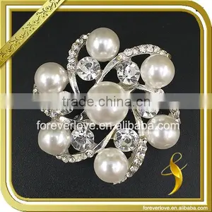 Elegant Design Crystal and Pearl Round Garland Silver Small Rhinestone Brooches FB-079 thumbnail-1