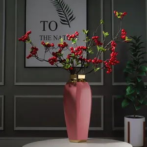 Chinese Jingdezhen Modern Simple Gild Pink Red Ceramic Vase for Showroom Bedroom thumbnail-3