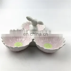 Rabbit Divided Ceramic Snack Dessert Food Easter Bunny Plate thumbnail-3