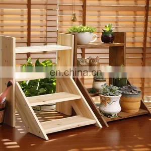 Modern Multi-Layer Stair Step Stand Flower Display Rack Wood Flower Pot Plant Shelves thumbnail-4