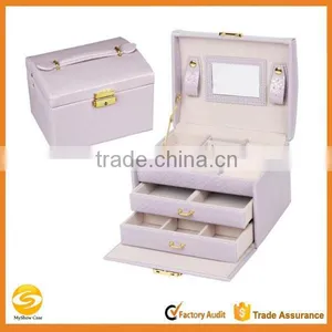 White Leather Jewelry Box,Cosmetic Jewelry Travel Case, Lock Jewelry Storage Case Organizer thumbnail-1