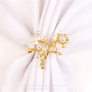 Shiny Gold Plated Napkin Ring Holder With Pearl Flower thumbnail-4