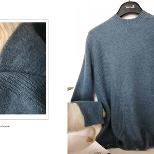 100% Cashmere Crewneck Sweater With Vertical Stripe Design on One Side thumbnail-1