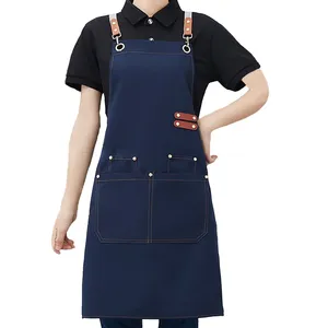 Wholesale Canvas Apron Custom Logo Big Pockets Kitchen Clothes Apron thumbnail-3