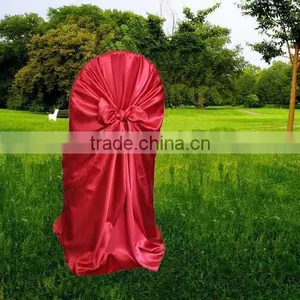 Red Universal Satin Chair Cover With Self-tie, Banquet/folding Polyester Chair Cover thumbnail-1