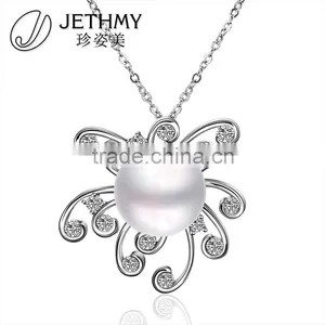 Gorgeous Novelty Anniversary Gift Platinum Flower Design Pearl Charms thumbnail-1