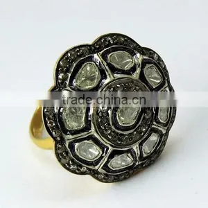 Wish Left !! Diamond & Polki 925 Sterling Silver Ring, Oxidized Silver Jewellery, Silver Jewellery India thumbnail-1