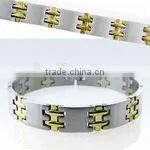 Stainless Steel Bracelet With Alternating Gold Plated Hinge Links thumbnail-1