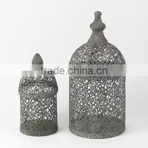 100106MC- S/2 Round Metal Wire Candle Lantern thumbnail-1
