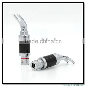 OEM Copper Rhodium Plated Carbon Fiber Speaker Cable Spade Terminal Connector Plug thumbnail-2
