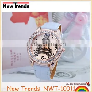 2016 Classical and Fashionable Eiffel Tower Rhinestone Leather Wrist Watch thumbnail-3