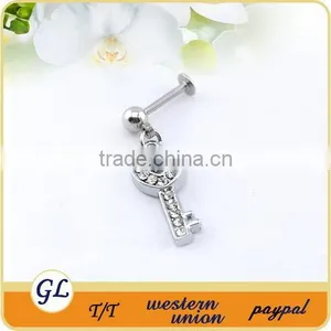 Stainless Steel and Crystal Lip Piercing Fashion Labret Stud Key Logo Labret Ring thumbnail-3