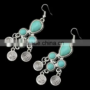 Gypsy Women Festival Jewelry Earrings Tibetan Silver Plated Round Beads Ear Hook thumbnail-3