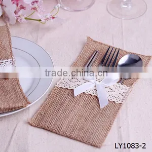 IN STOCK HandMade Wedding Silverware Lace Cutlery Burlap Holder Pocket thumbnail-5