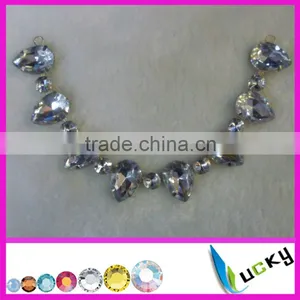 2014 New Design Rhinestone Applique Handmade Neon Color Strass Crystal Necklace Chain for Wedding Dress thumbnail-5