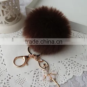 Rabbit Fur Keychain Fur Pom Pom Key Chain for Handbag Fur Ball thumbnail-5