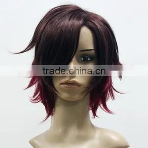 Mix Color Red Black Cheap Full Lace Wig With Caps Synthetic Natural Hair Cosplay Wig thumbnail-2