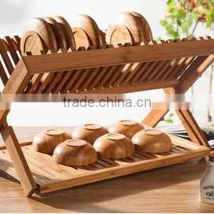 Two Layers Bamboo Dish Rack, Foldable, Compact Fold Size Dish Rack thumbnail-4