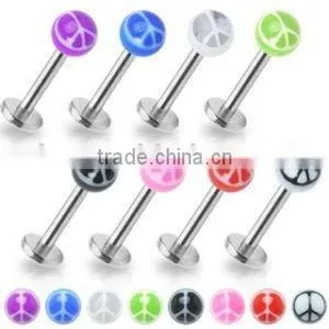 316L Stainless Steel Peace Acrylic Ball Labret Ring Body Piercing Jewelry thumbnail-1