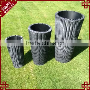 3-PC Cylindrical Shape Stackable Plastic Wicker Outdoor Garden Pots Large thumbnail-1