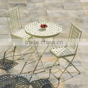 Vintage Cream Color Brush Burgandy Wrought Iron Bistro Set thumbnail-1