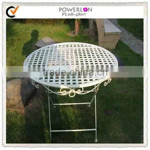 Antique White Hammered Metal Table thumbnail-1