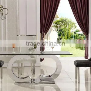 TH286-1 Modern Glass Top Stainless Steel Dining Table thumbnail-4