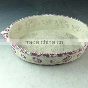 Color Print Ceramic Bake Plate Bakeware With Handles in Stocklots thumbnail-1