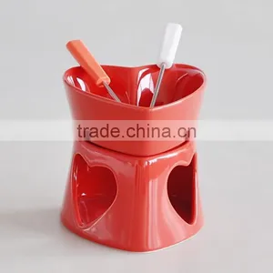 Ceramic Fondue Set in Solid Color, Heart Shape Fondue Set With Forks thumbnail-1