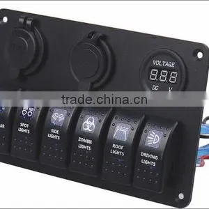 Automotive Car Marine 6 Rocker Switch & 3 Socket Aluminum Panel 174497 thumbnail-1