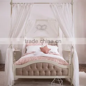 Princess Wonderland Luxury European Style Solid Wood Tufted Bed With Pure White Poster and Canopy BF11-02274e thumbnail-2