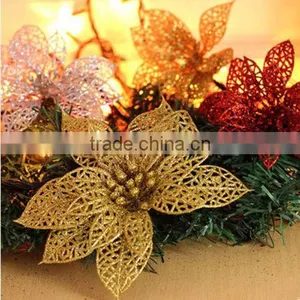 Cheap 6" Glitter Hollow Wedding Party Decor Christmas Flowers Xmas Tree Decorations thumbnail-2