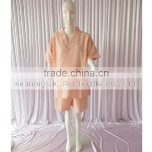 95% Cotton 4 Solid Colors Man and Women Short Sleeve Pyjamas Soft Sweat Steaming Clothes Spring and Summer Waffle Sleepwear thumbnail-1