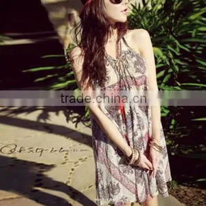2016 New Summer Women Short Strapless Shoulder Beachwear Bohemia Dress thumbnail-2