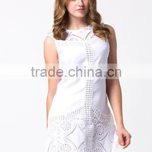 Fashion Sleeveless Short White Summer Women Lace Dress thumbnail-5
