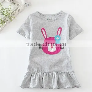 High Quality Short Sleeve T-shirt Cotton Knit Boutique t Shirt Girls Blank Ruffle Sleeve t Shirt thumbnail-1