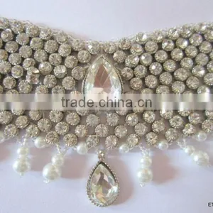Silver Crystal Broad Payal ANKLETS Pair Feet Bracelet thumbnail-3