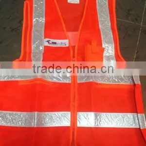 New Design Orange Mesh Reflective Vest White Ruban Vest Zipper Vest thumbnail-1