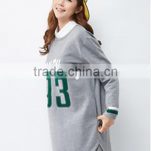 Female Hemp Grey Long-sleeved Straight Front Piece Print Dress thumbnail-5