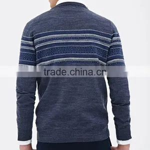 Crew Neck Pullover Blend Custom Geometrical Stripe Pattern Design Men Knit Sweaters thumbnail-3