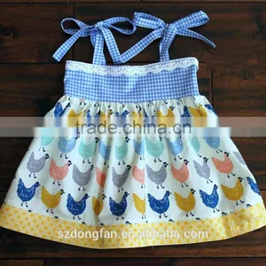 Wholesale Kids Boutique Dress Girls Grid Cotton Lace Dress Children Cute Hen Chicken Dress thumbnail-1