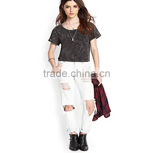 2015 Fashion Ladies Short Sleeves Deep Gray Pure Color 100%cotton T-shirt thumbnail-2