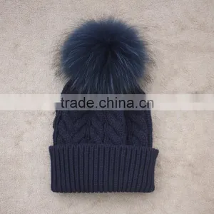 Myfur Knitted Real Fur Pom Pom Attached Crochet Fancy Baby Beanie Hats thumbnail-5