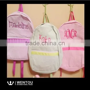 New Arrival Comfortable Style Seersucker Striped Backpack School Bag thumbnail-1