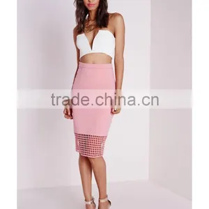 Wholesale High Waist Grid Pattern Pencil Skirt Lady Midi Skirts thumbnail-5