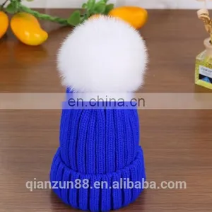 Big Fur Pom Beanie Warm Winter Knitted Hat Fur Knitted Hats thumbnail-3