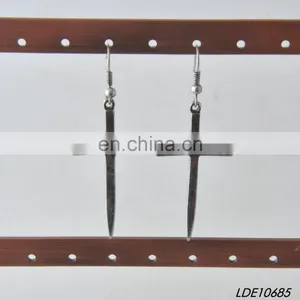 Classical Simple Antique Silver Corss Drop Earring thumbnail-2